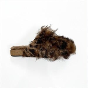 Ross & Snow Fur Slides Womens 8 Brown Leather Mule Slipper Fuzzy Cozy Comfort